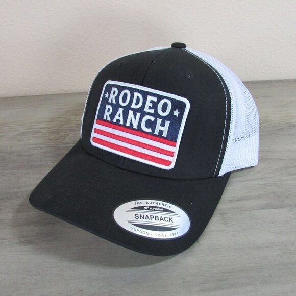 Rodeo Ranch Patriotic American Flag Mesh Back Snapback Trucker Cap Hat Black - Picture 1 of 1